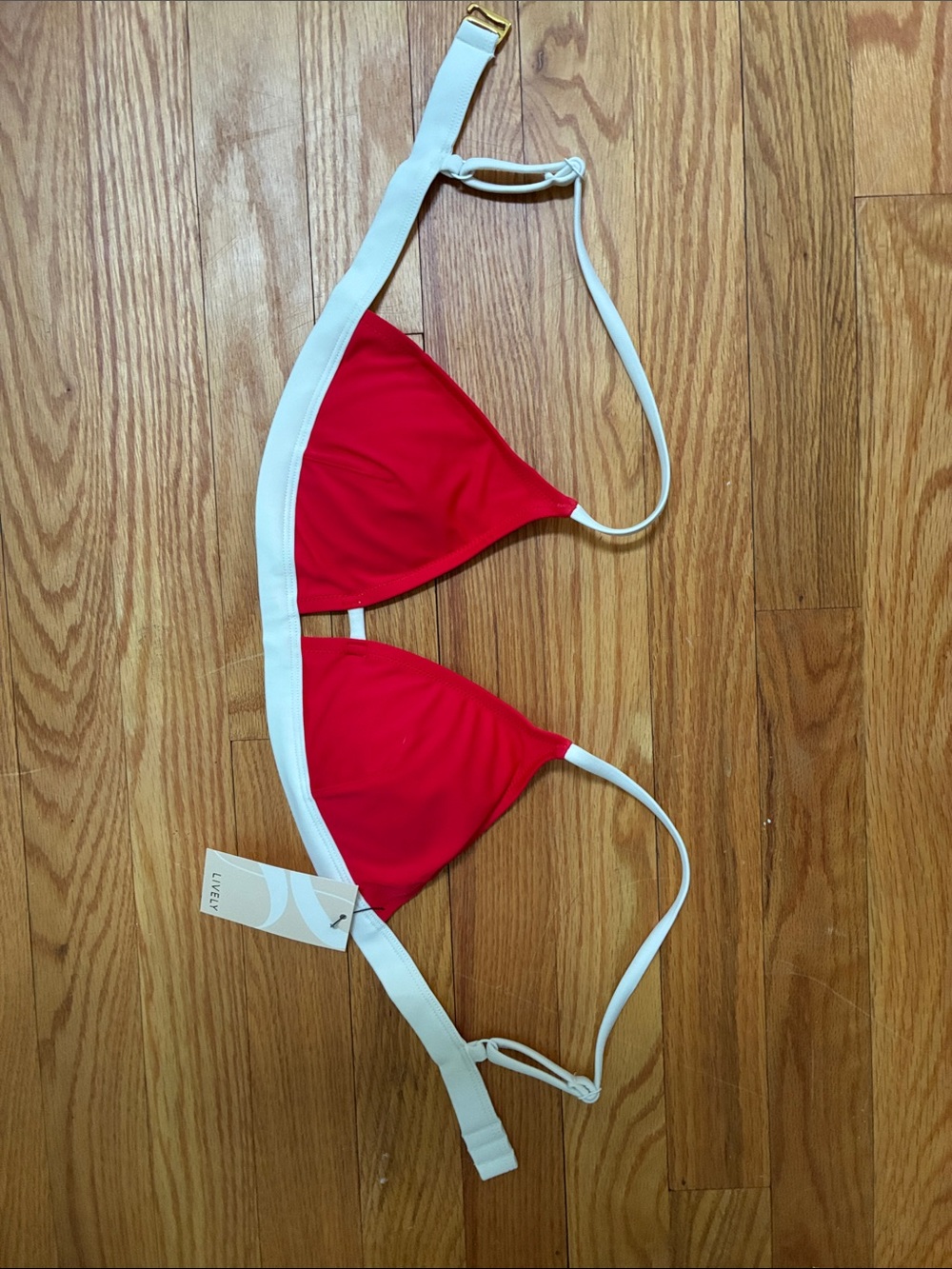 Lively Red Triangle Bikini Top with White Trim